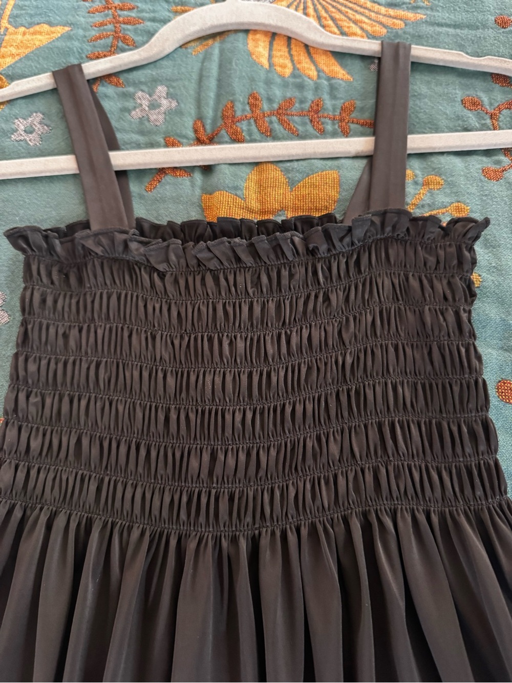 Black Smocked Midi Dress with Spaghetti Straps - Picture 2 of 5